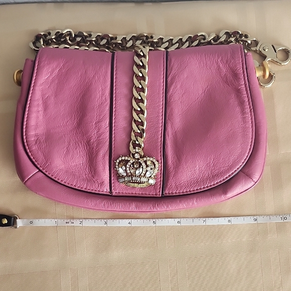 Wilsons Pink Leather Shoulder Bag W/ Removable Brass Chain Strap - Picture 10 of 12